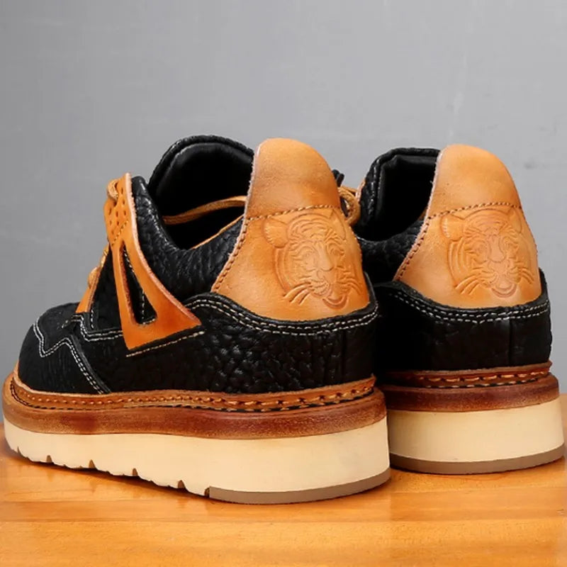 Black Leather Platform Lace-Up Sneakers