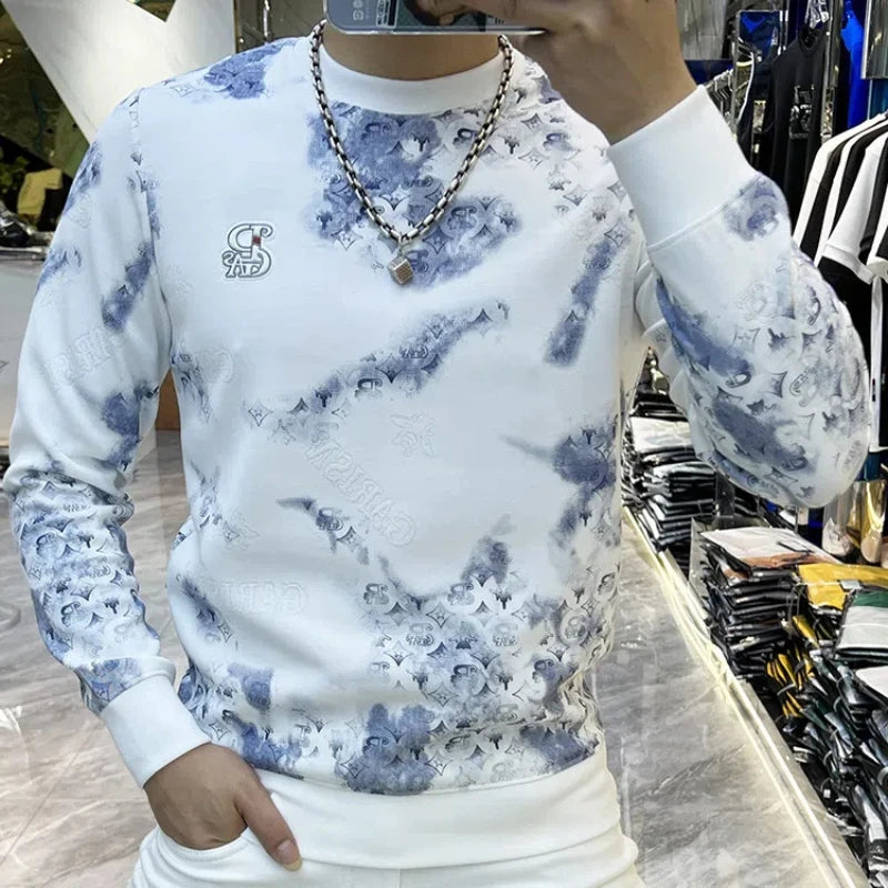 Geometric Tie-dye O-Neck Printing Sweater