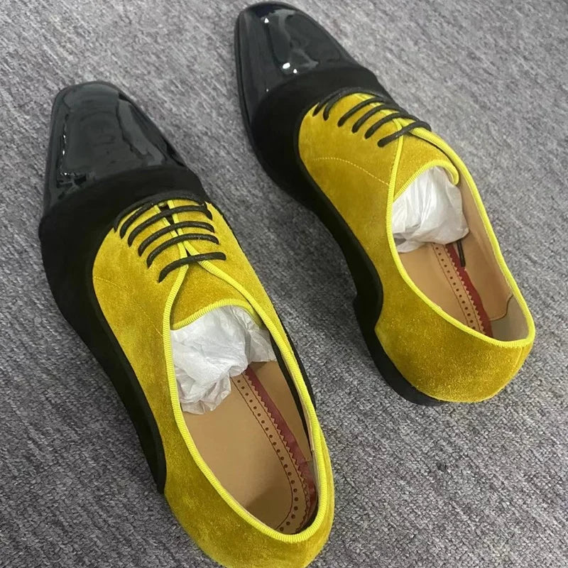 Black Yellow Mixed Colors Leather Shoes