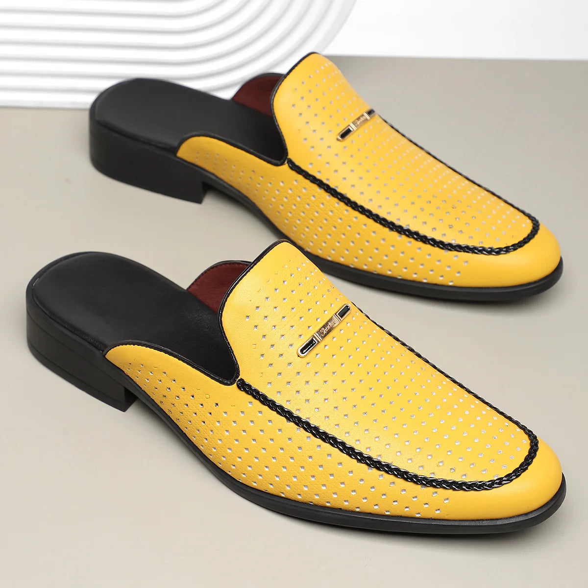 Breathable Perforated Leather Mules Shoes