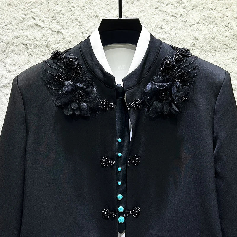 Embroidery 3D Flower Beaded Blazer