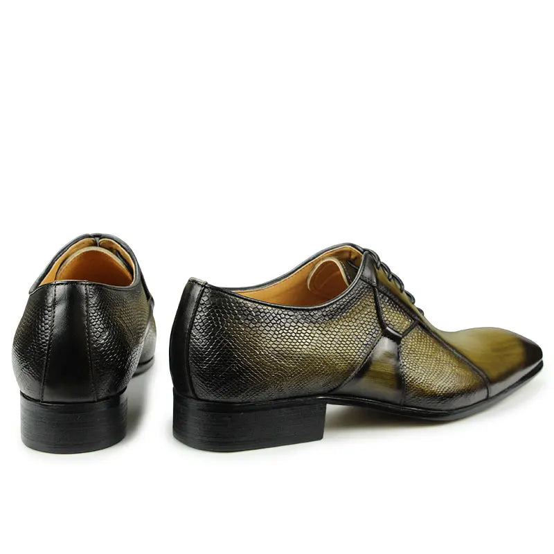 Green Pointed Toe Leather Oxford Shoes