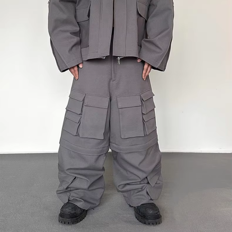 Hip-Hop Wide Leg Solid Cargo Pants