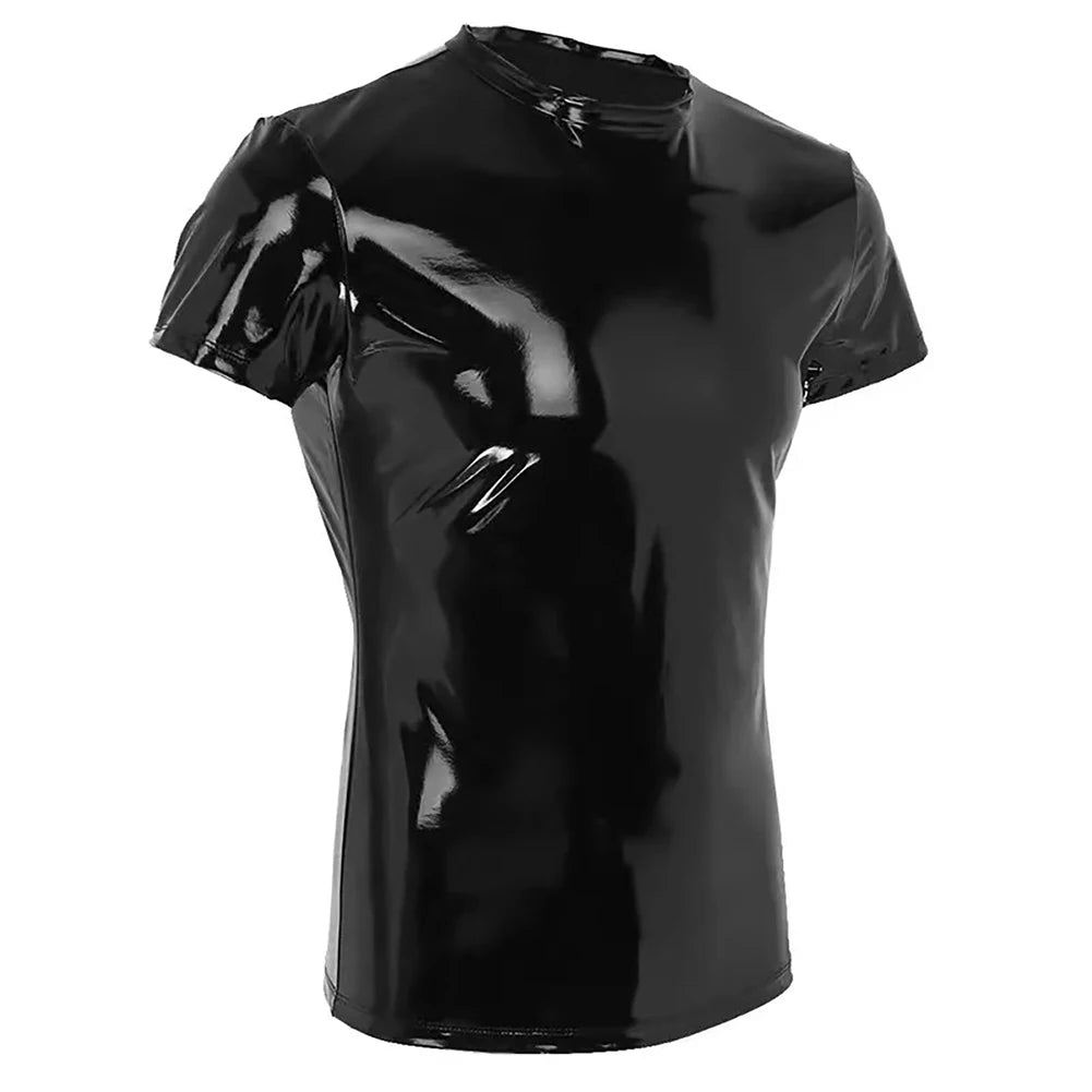 Wet Look Shiny Short Sleeve T-Shirt