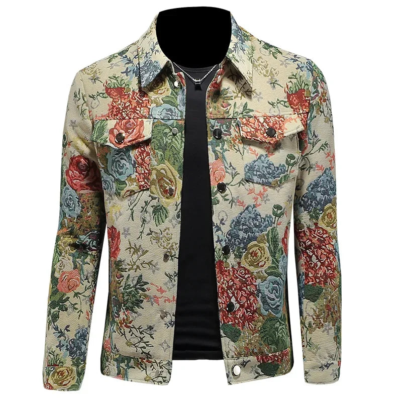 Beige Fashion Floral Jacquard Jacket