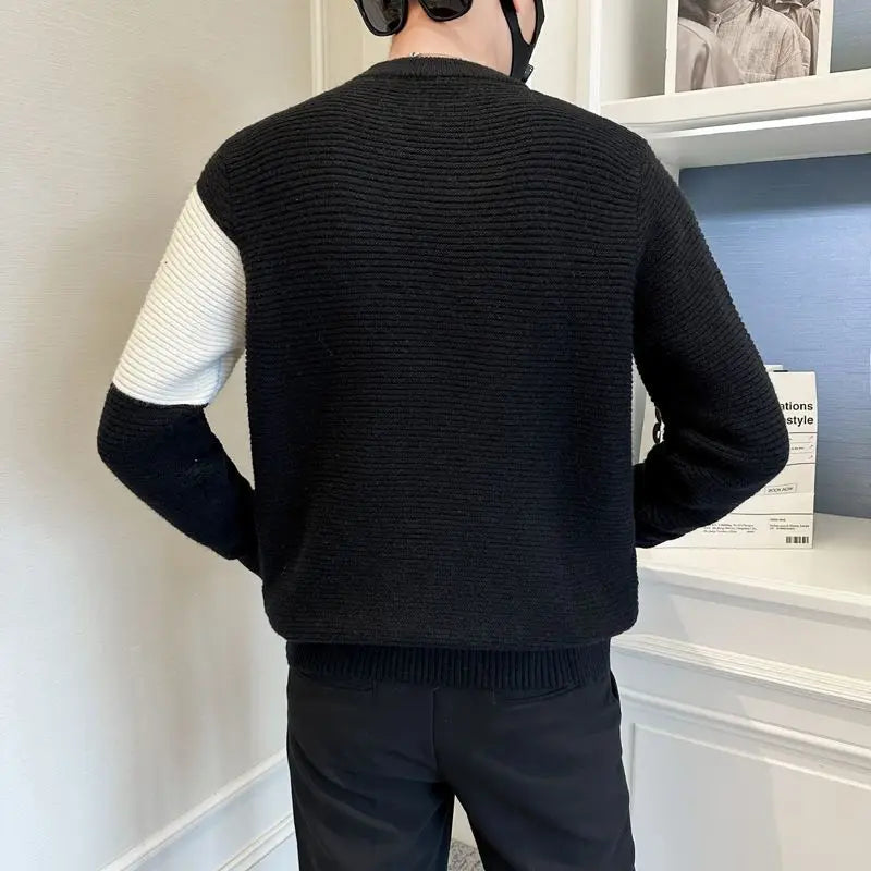 Basic Contrasting Colors Patchwork Sweater