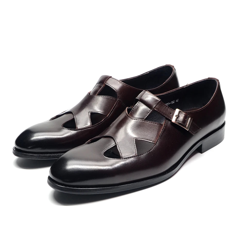 Buckle Strap Closed Toe Leather Shoes