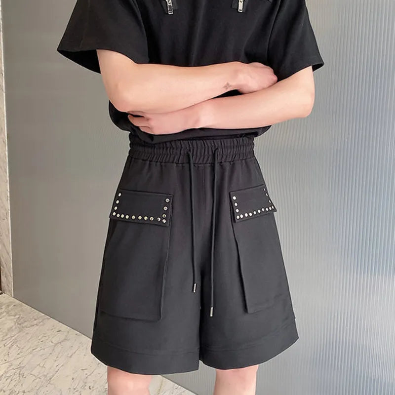 Elastic Waist Wide Leg Casual Shorts