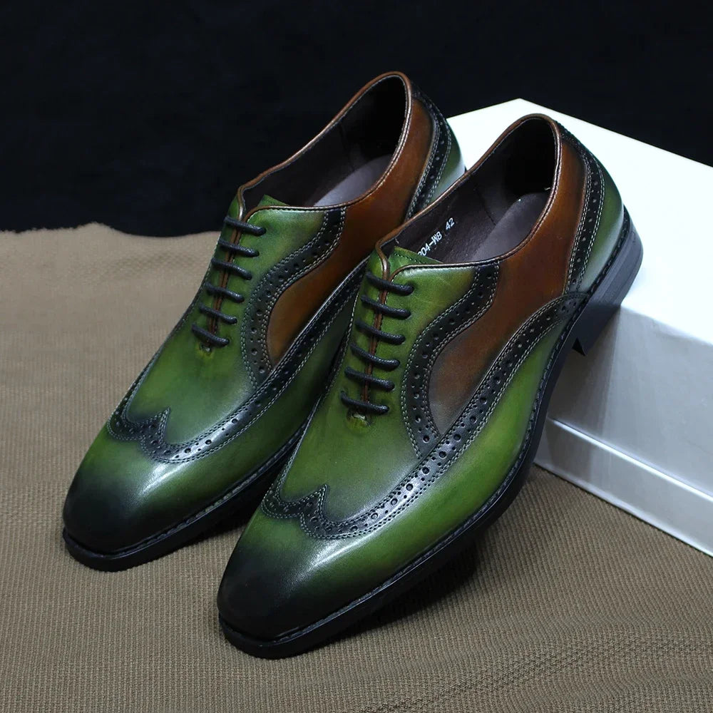 Green Mixed Colors Oxford Wingtip Shoes