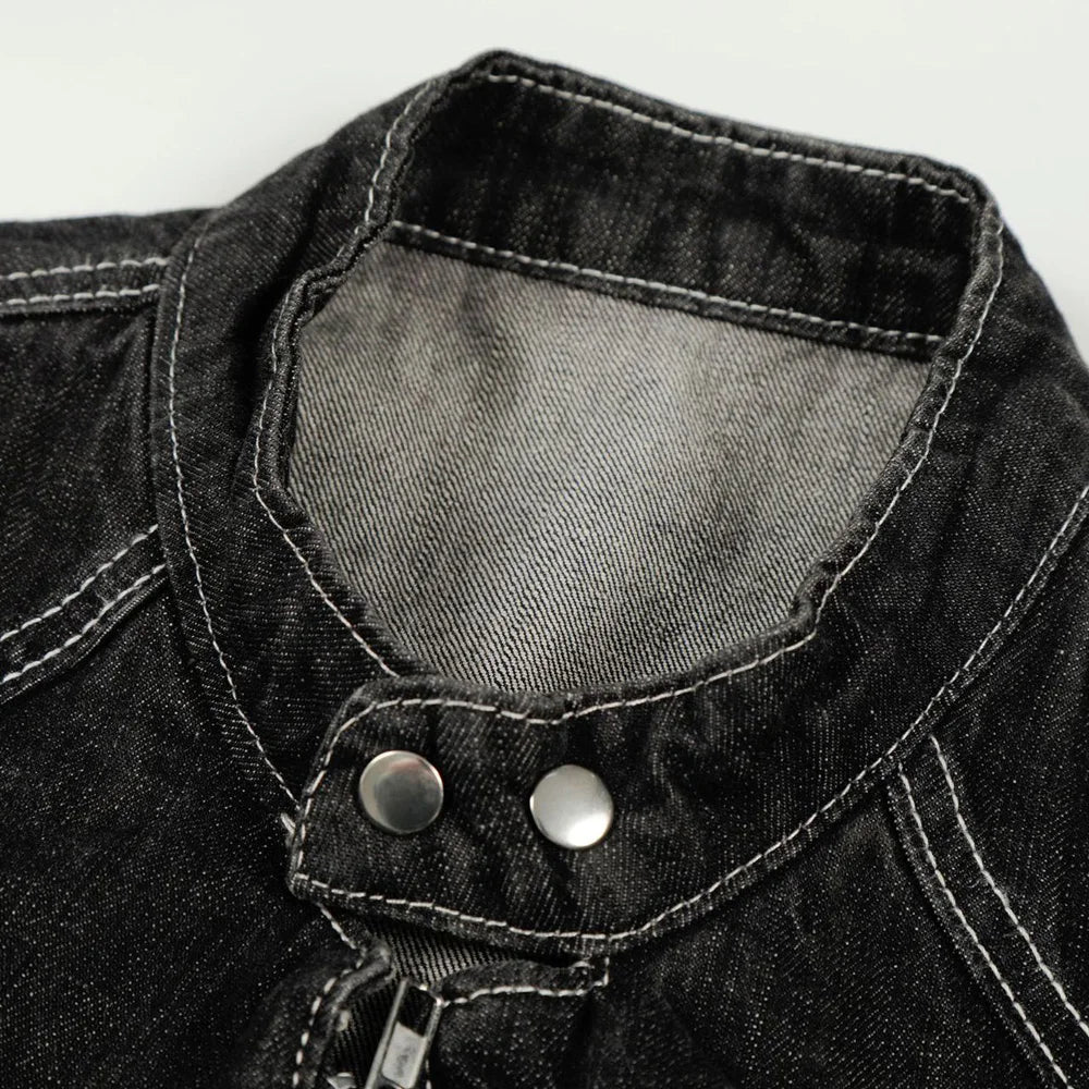 Metal Plane Buckle Denim Jacket