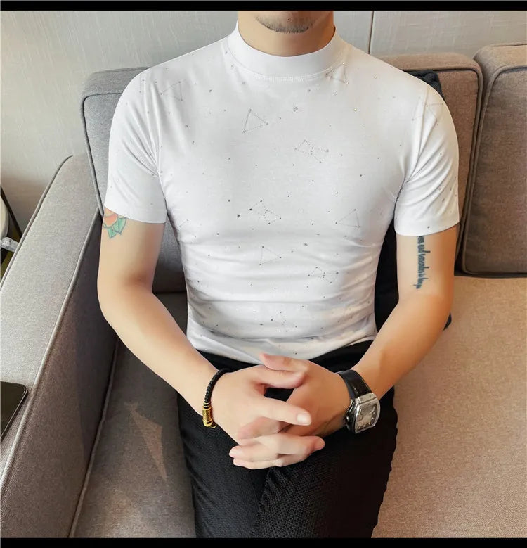 Luminous Stars Pattern Slim-Fit T-Shirt