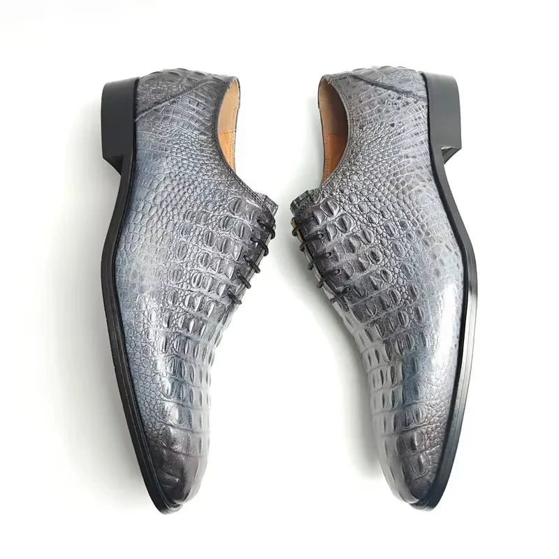 Grey Color Crocodile Leather Pattern Shoes