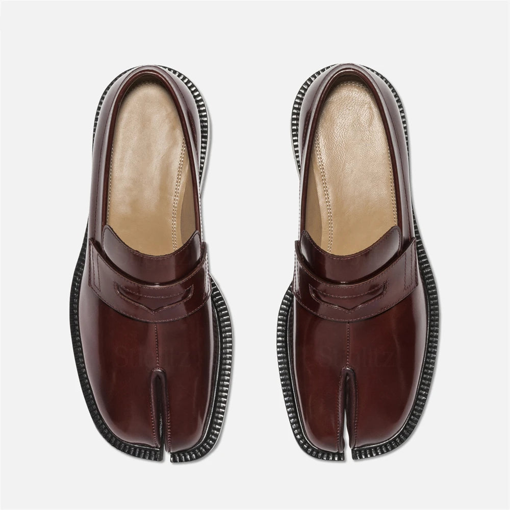 Square-Toe Leather Platform Tabi Loafers