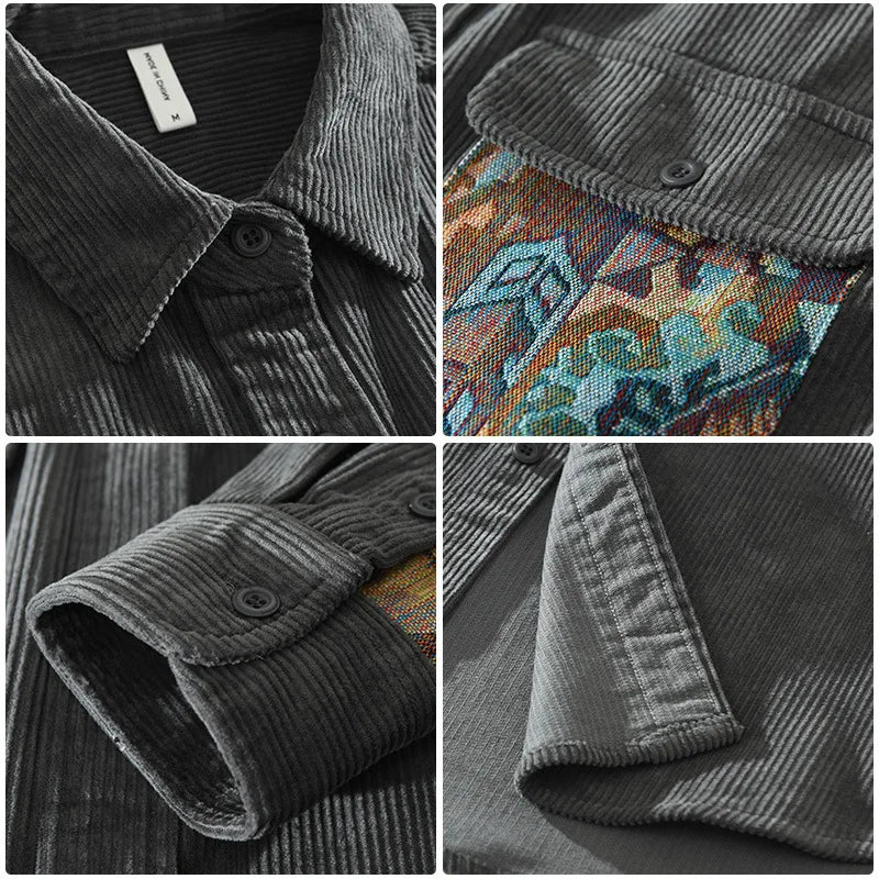 Corduroy Cotton Patchwork Pocket Shirt