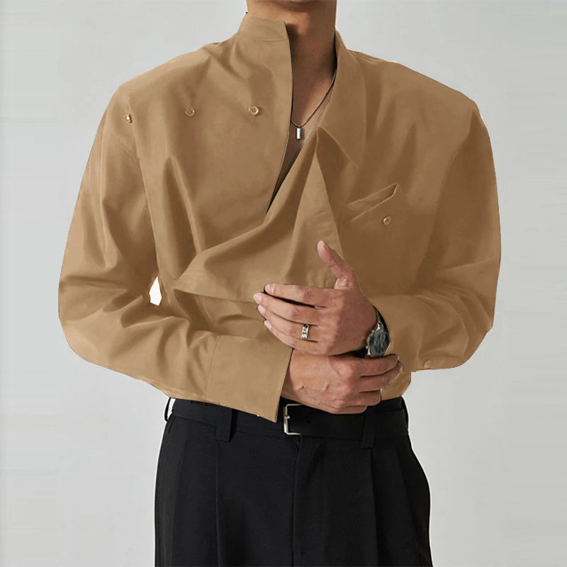 Solid Irregular Stand Collar Shirt