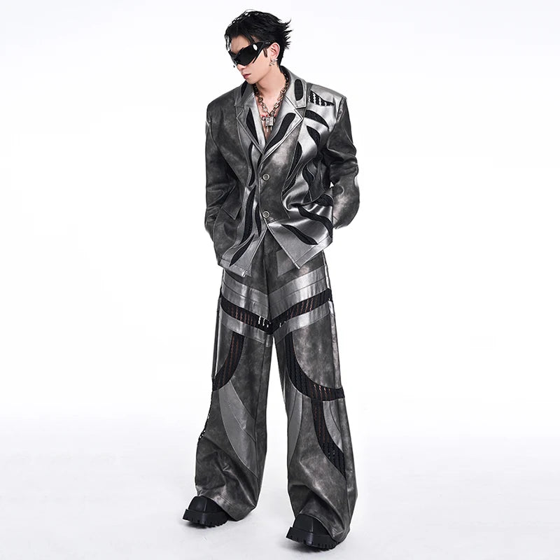 Spliced Hollow Mesh Leather Men's Suit