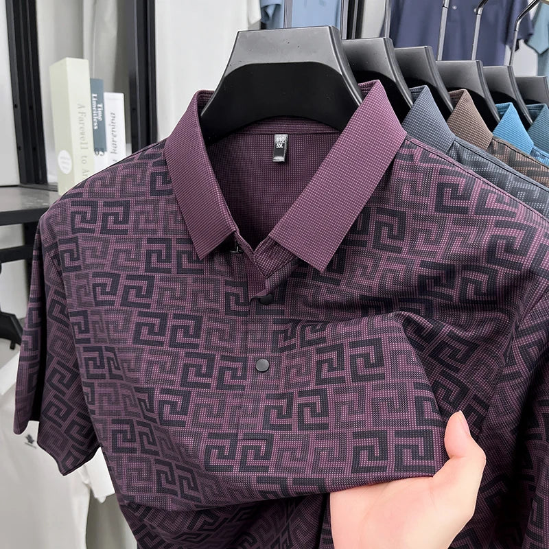 Jacquard Maze Pattern Men's Polo Shirt