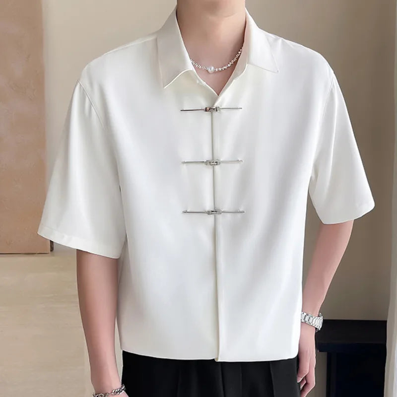 Ice Silk Chinese Style Mid-Sleeved Shirt