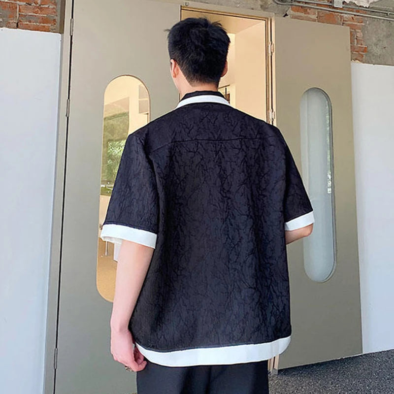 Black Turn-down Collar Contrast Color Shirt