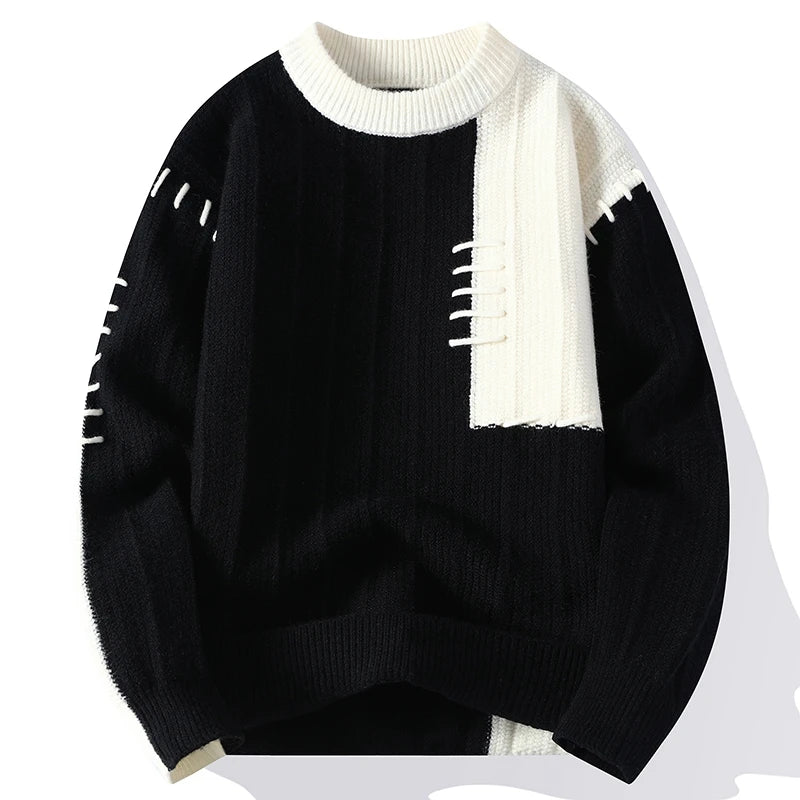 Solid Contrast Knitted Outside Stitched Sweater