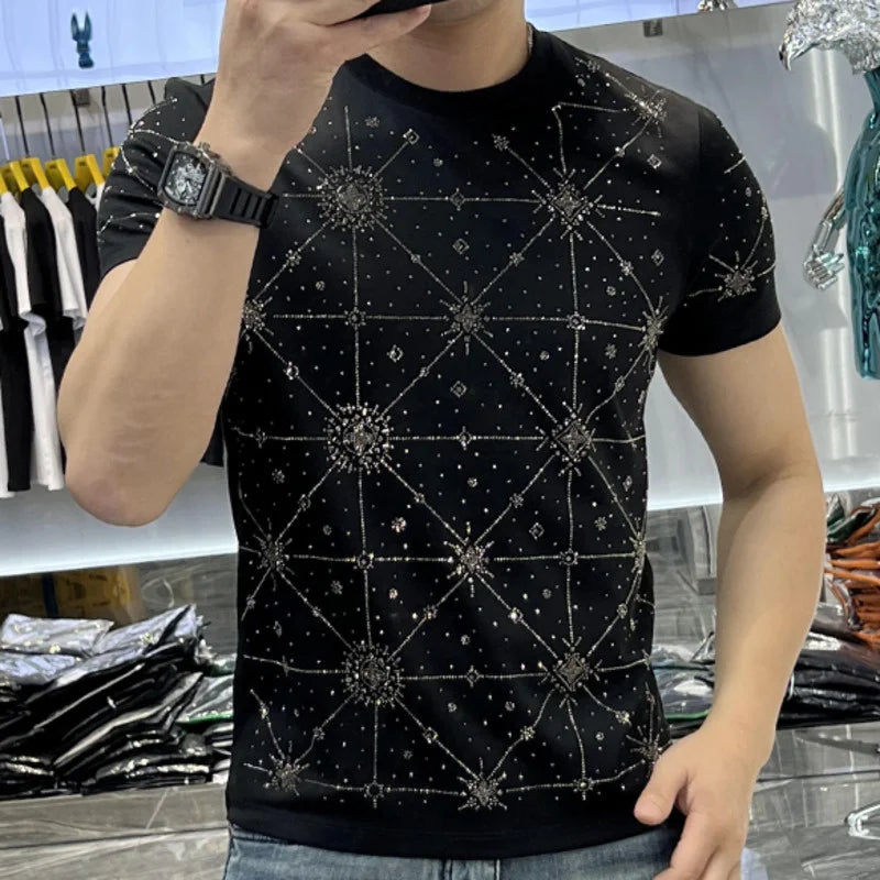 Hot Drill Stars Rhinestone Short Sleeve T-Shirt