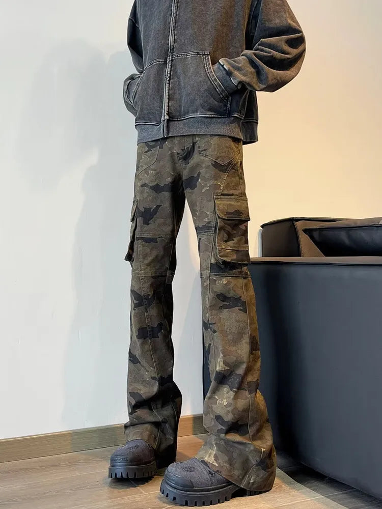 Streetwear Camouflage Slim Flare Jeans