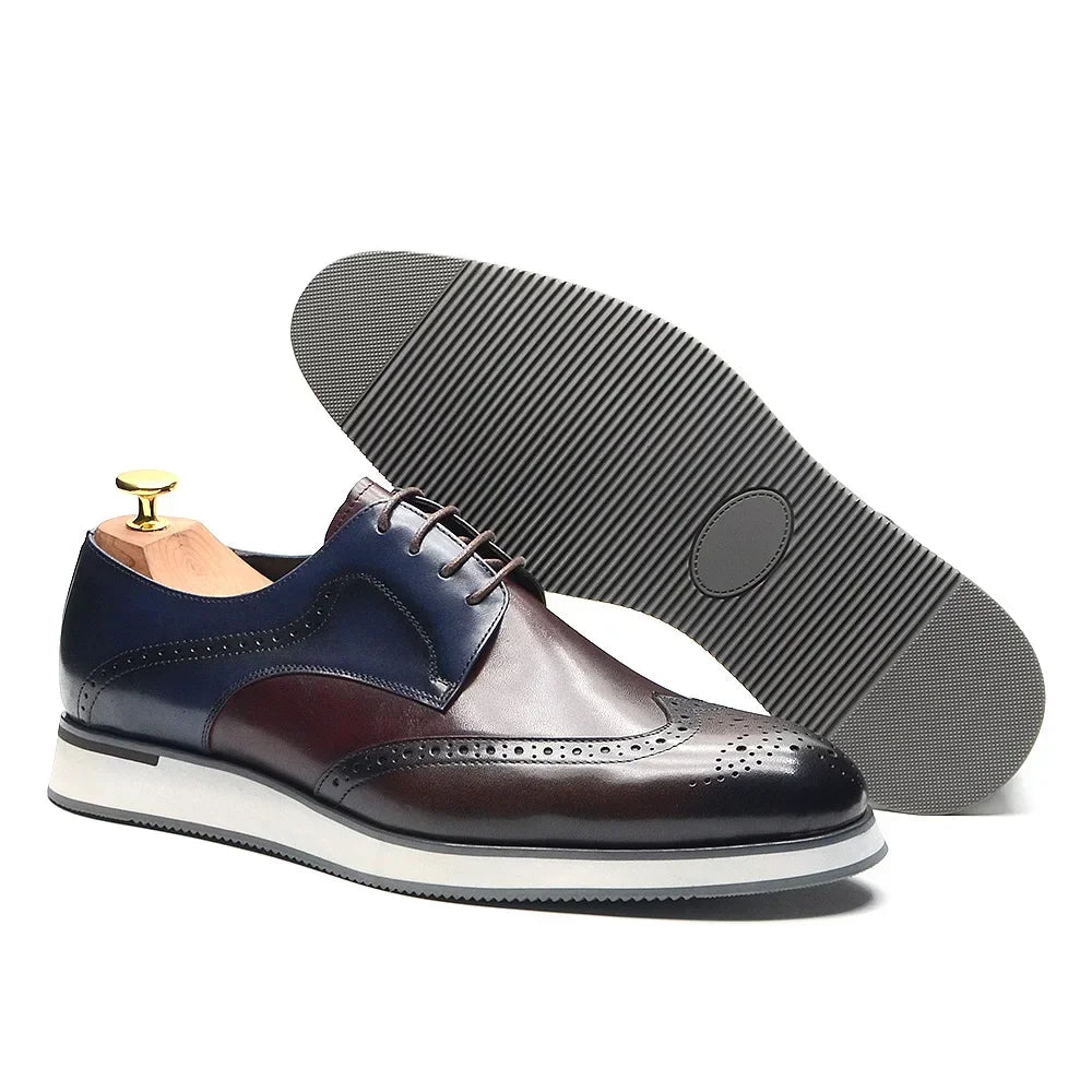 Genuine Leather Mixed Colors Wingtip Shoes