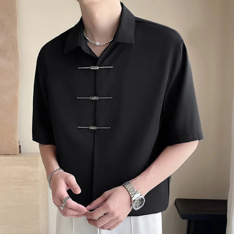 Ice Silk Chinese Style Mid-Sleeved Shirt