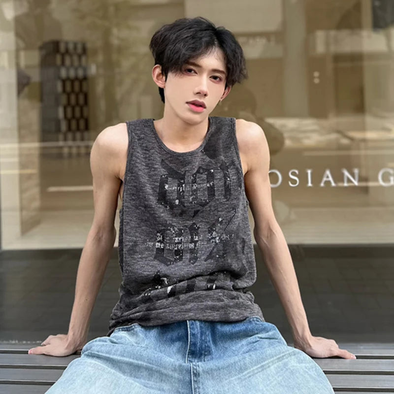 Streetwear Round Neck Loose Tank Top