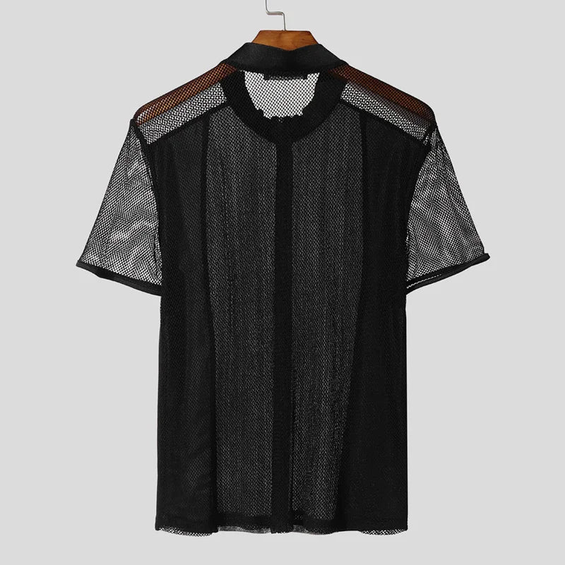 Shiny Mesh Patchwork See Through T-Shirt