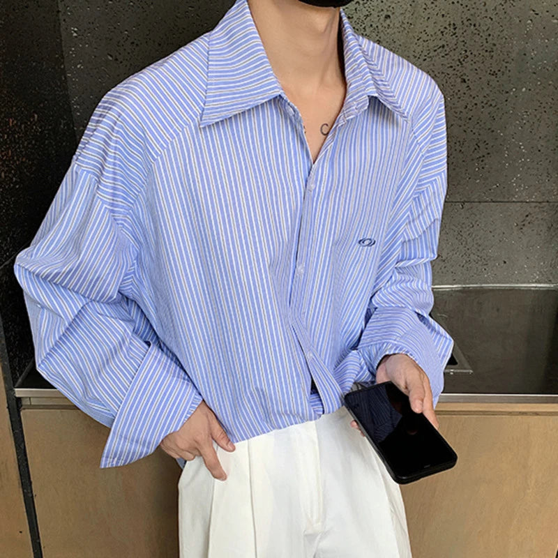 Casual Blue Striped Loose Shirt