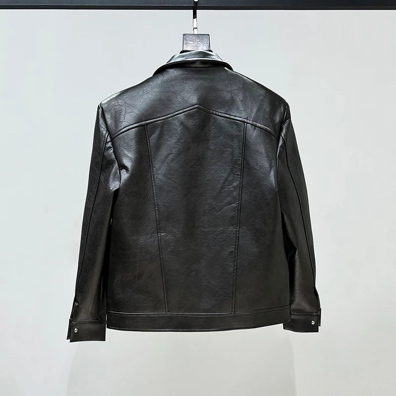 Double Large Pocket Leather Jacket