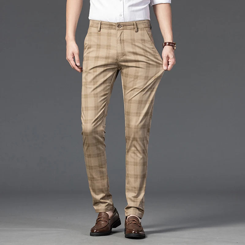Plaid Slim Fit Straight Pants