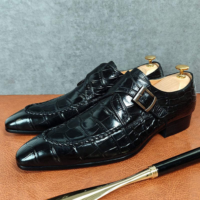 Black Crocodile Print Dress Shoes