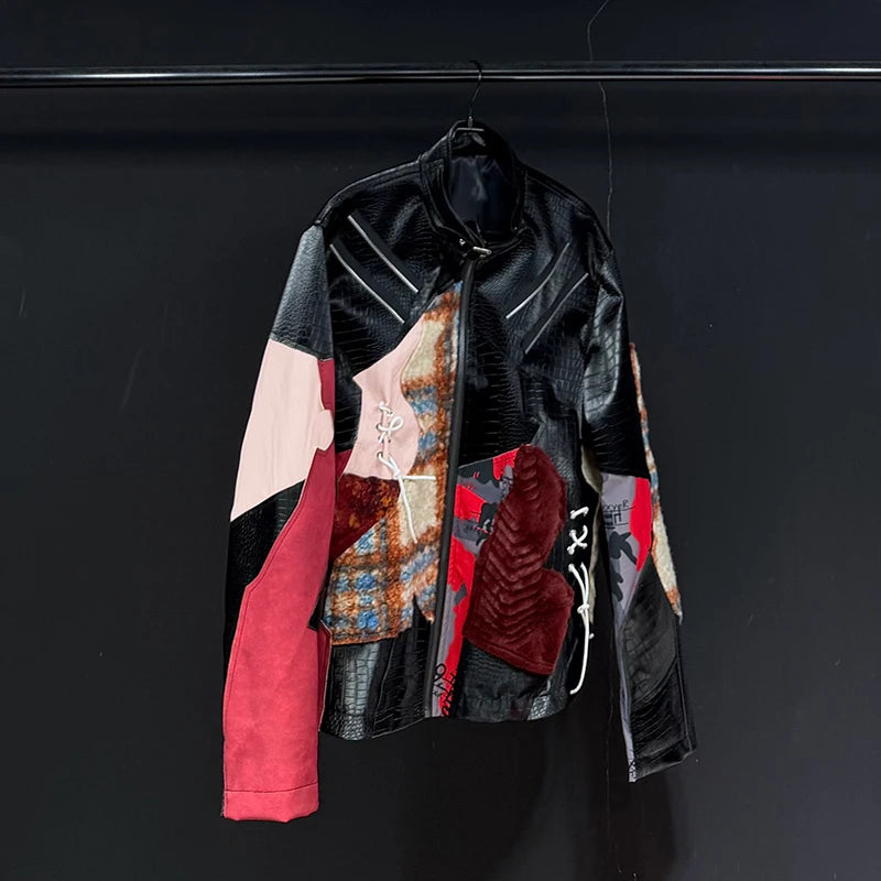 Patchwork Niche Long Sleeve Stand Collar Jacket