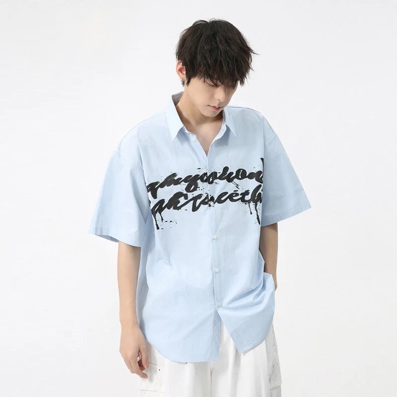 Ink Letter Print Design Polyester Shirt