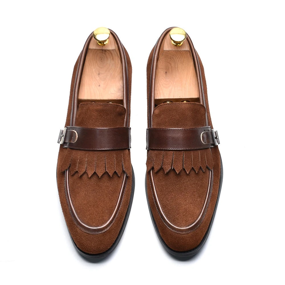 Tassel with Buckle Suede Leather Loafers