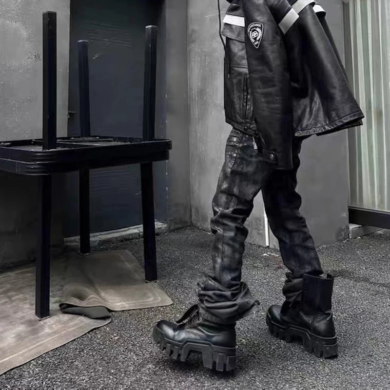 Greyish Black Brushed Flare Jeans