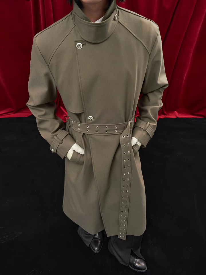 Long Flowy Slit Belt British Coat