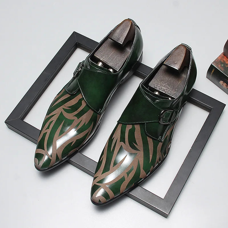 Shiny Geometric Leather Pointed Toe Shoes