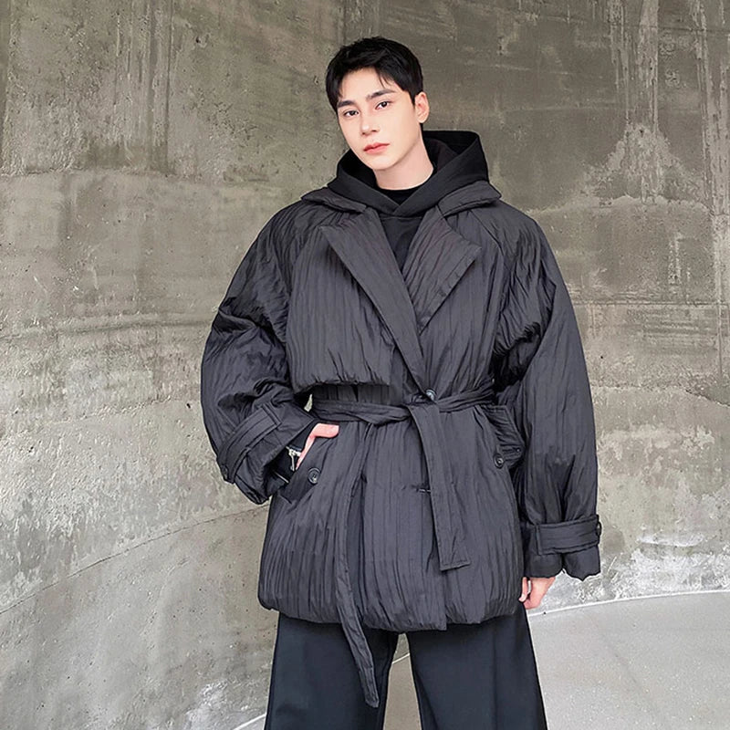 Black Loose Pleated Niche Design Parka