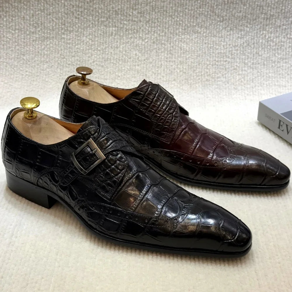Genuine Leather Slip-On Wingtip Brogue Shoes