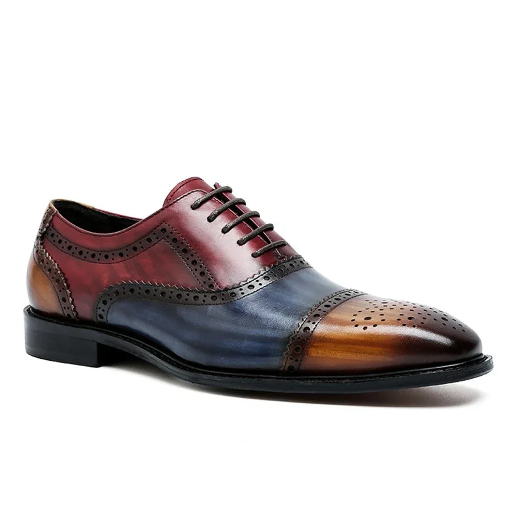 Three-Tone Color Block Genuine Leather Shoes
