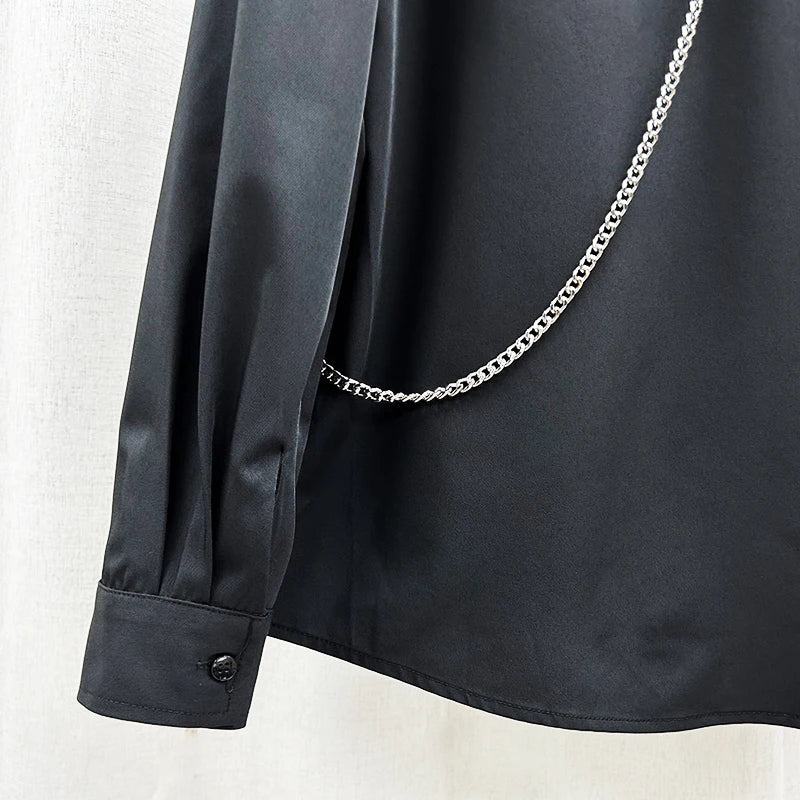 Strap Chain Zipper Pocket Loose Shirt