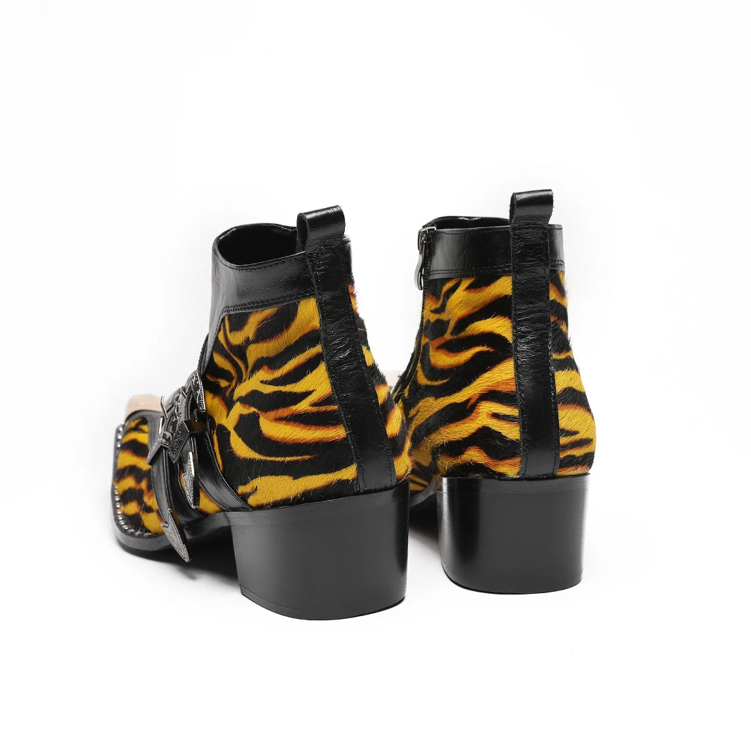 Tiger Printed Pattern Black Boots
