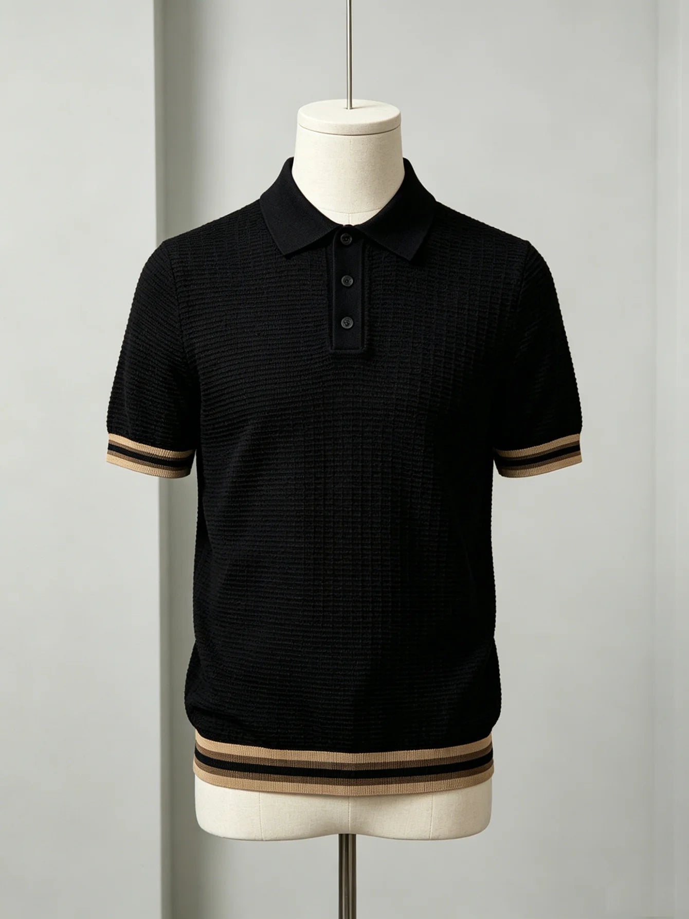 Brown Edge Line Buttoned Polo Shirt
