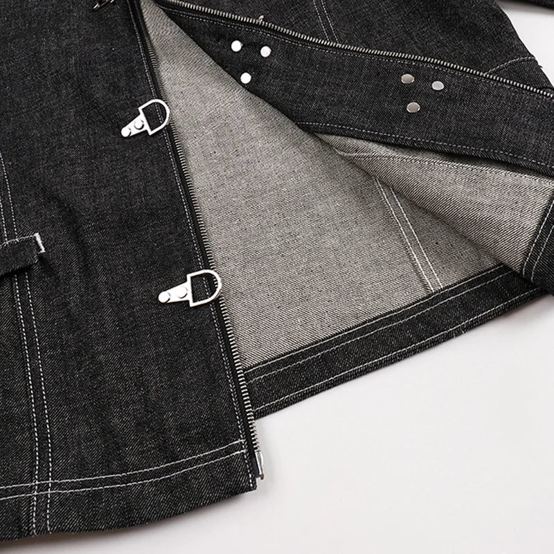Metal Plane Buckle Denim Jacket