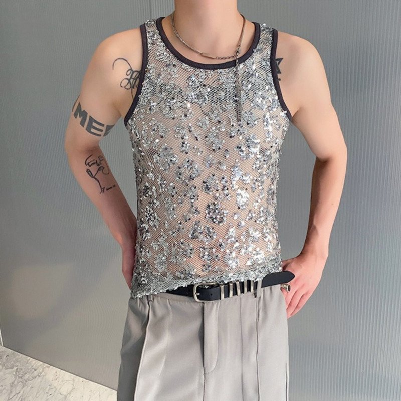 Sequin Patchwork See-Through Tank Top