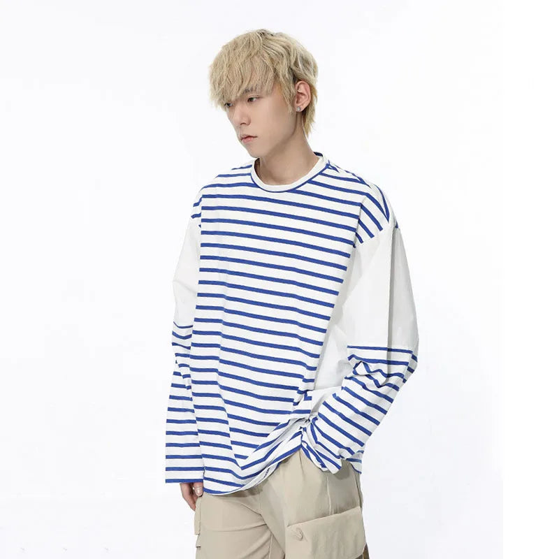 Loose Contrast Color Stripe T-Shirt