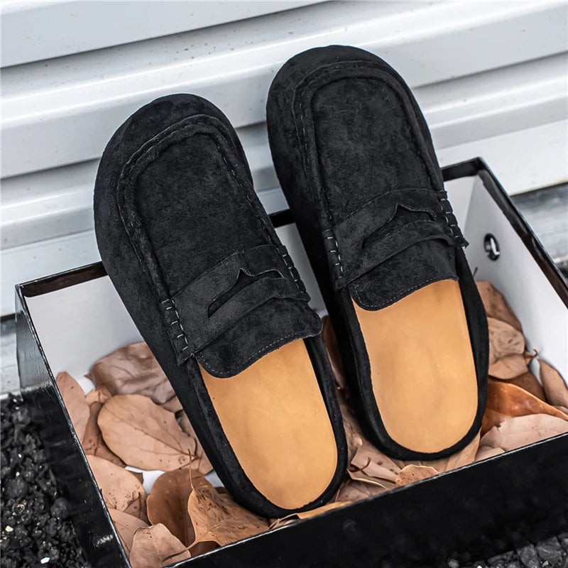 Minimal Moc-Toe Suede Mules Loafers